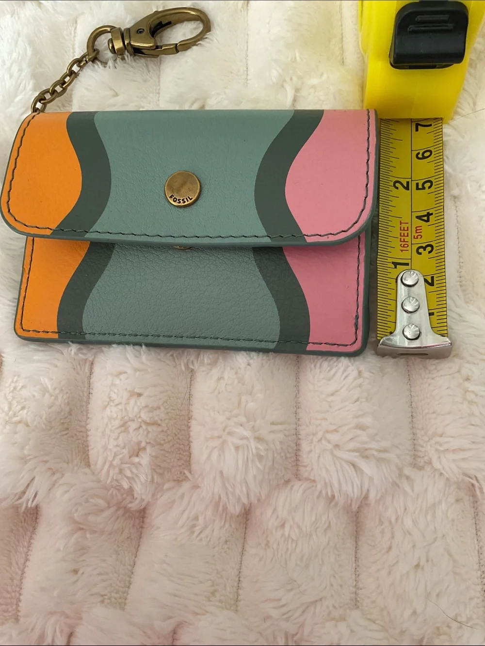 Fossil Leather Card Case in Pink, Orange and Sage Green
